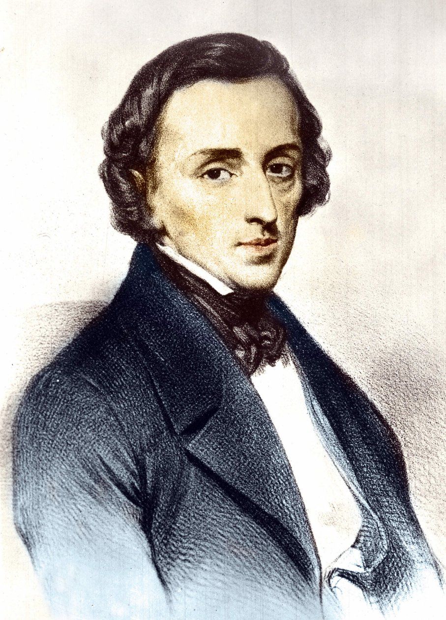 Fryderyk Chopin, kolorowana litografia z XIX wieku